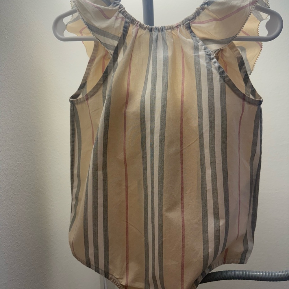Burberry Cream and Gray Striped Kids One Piece